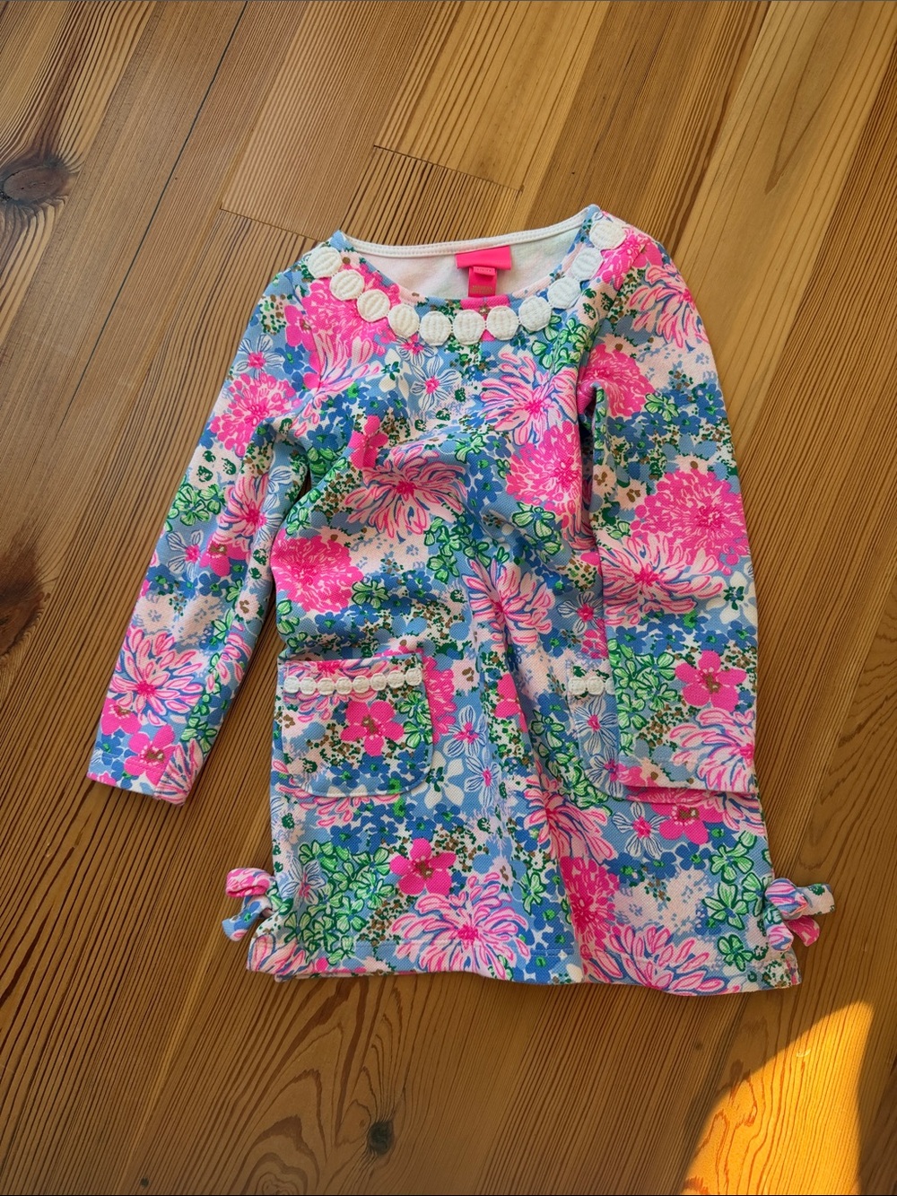 Lily Pulitzer Girls Floral Long Sleeve Tunic Top - Pink, Blue & Green